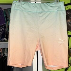 Puma Women's Ombre Bike Shorts - Mint and Peach L